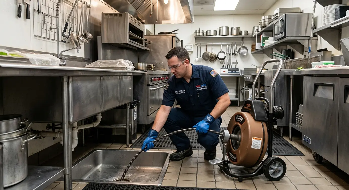 Commercial drain cleaning service in a restaurant kitchen in Longboat Key