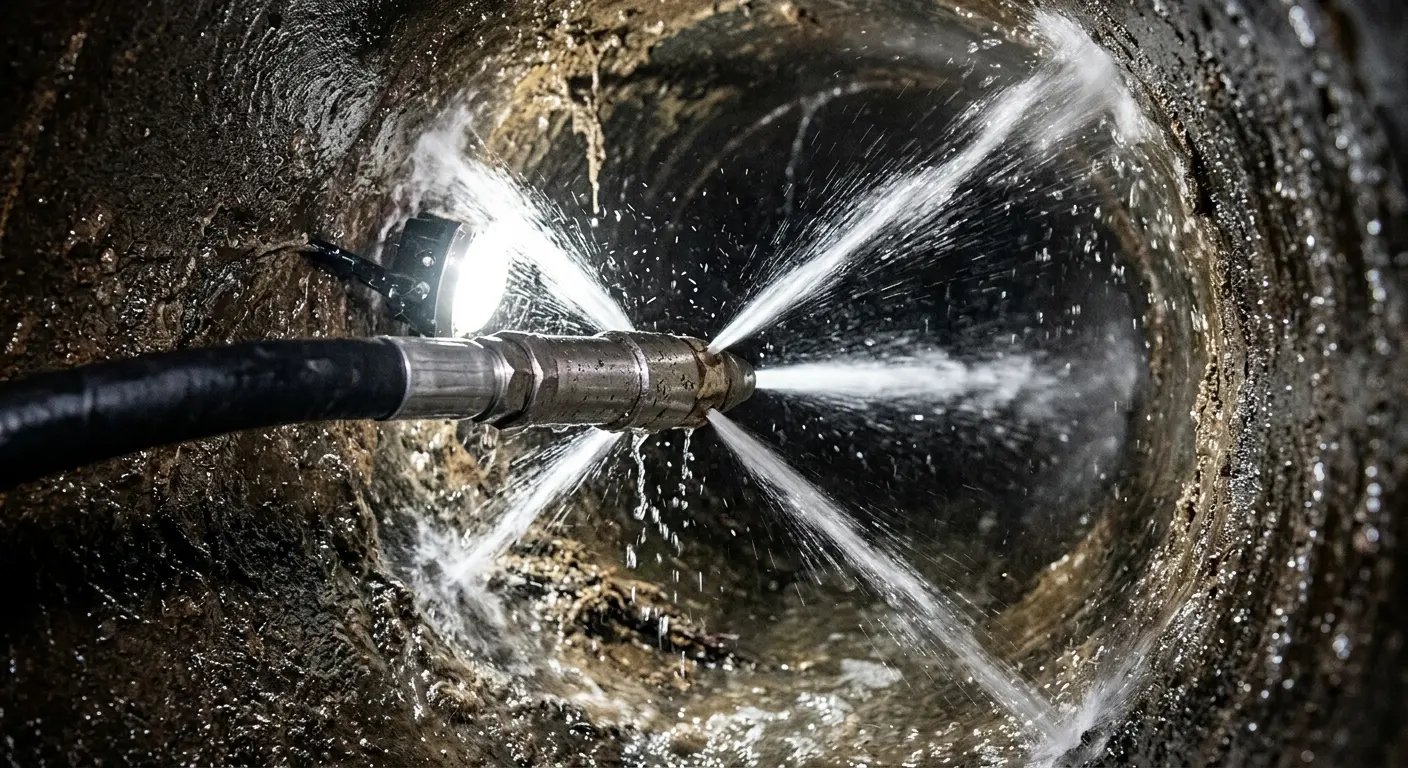 High-pressure hydro jetting nozzle cleaning sewer pipe for Sewer Line Relining in Longboat Key